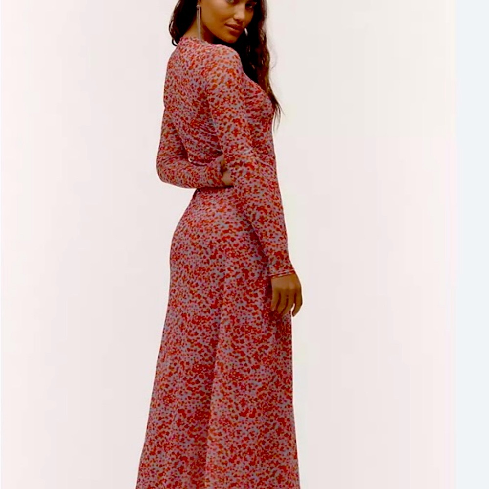 AFRM Pink and Red Long Sleeve Mock Neck Dress